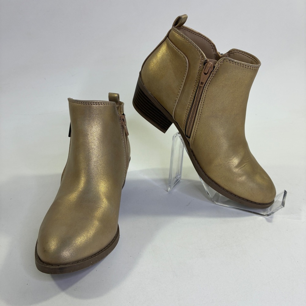 Arizona Jean Co Castle Metallic Gold Ankle Boots Side Zip 6.5M